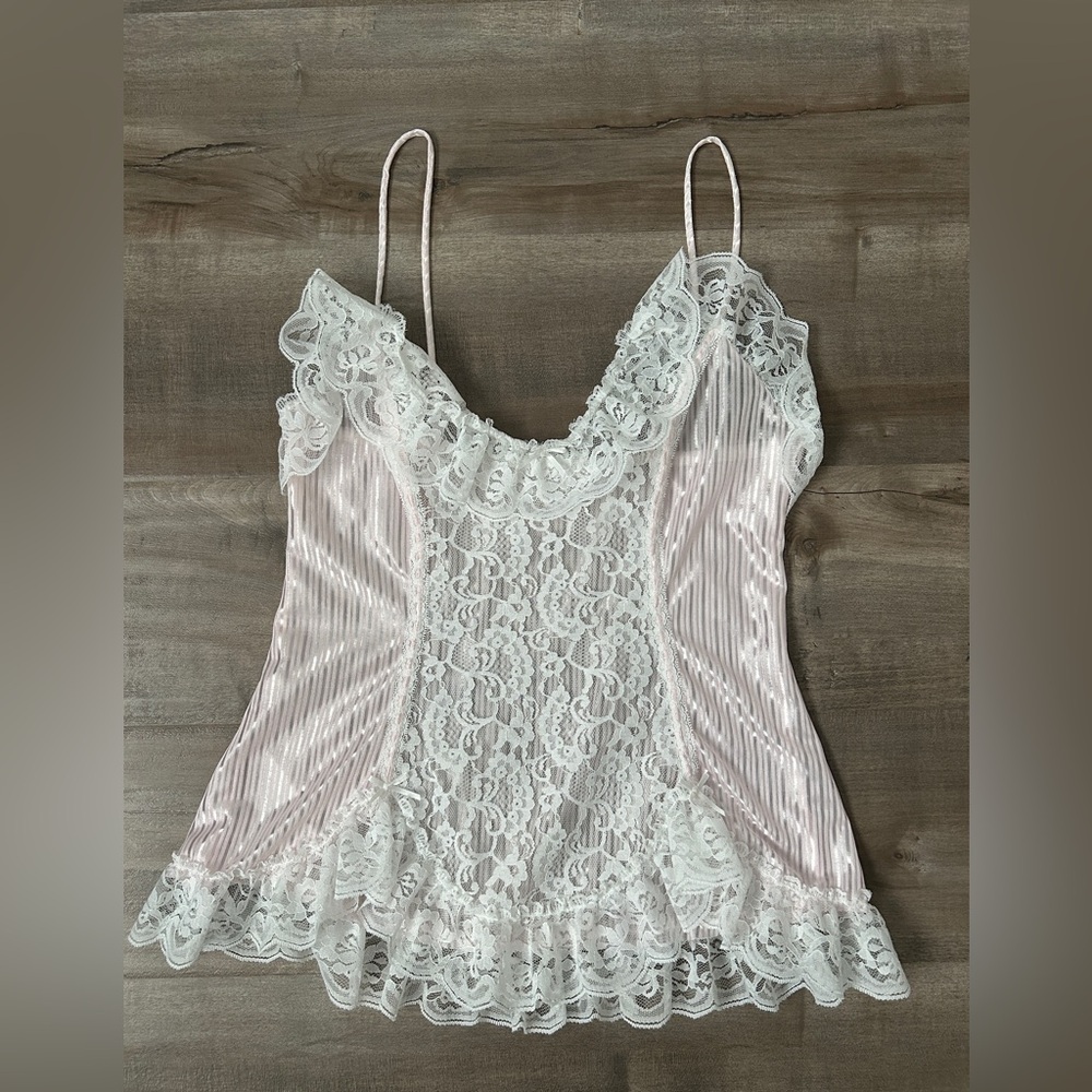 Lace Trim Pink and White Camisole